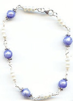 Faceted Periwinkle Blue & White Button Freshwater Pearl Bracelet