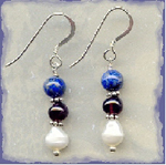 Lapis, Garnets, and Freshwater Pearl Earrings