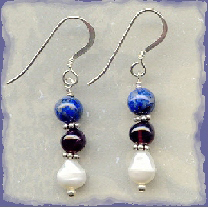 Lapis, Garnets, and Freshwater Pearl Earrings