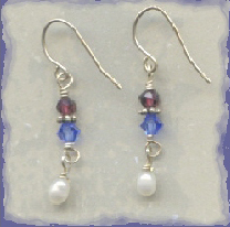 Faceted Garnets, Swarovski Crystals and Freshwater Pearl Earrings