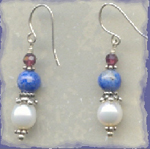 Faceted Garnets, Lapis and Freshwater Pearl Earrings