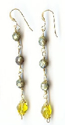 Faceted Citrine and Olive Freshwater Pearl Earrings