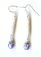 Faceted Periwinkle Blue & White Button Freshwater Pearl Earrings