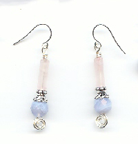 Rose Quartz and Faceted Bluelace Agate Earrings