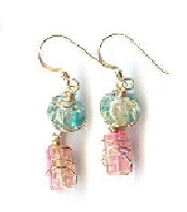 Crackle Glass Non-tarnishing Gold Wire Earrings