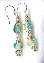 Crackle Glass Non-tarnishing Gold Wire Earrings