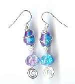 Crackle Glass Non-tarnishing Silver Wire Earrings