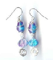 Crackle Glass Non-tarnishing Silver Wire Earrings