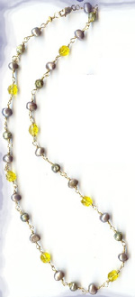 Faceted Citrine and Olive Freshwater Pearl Necklace