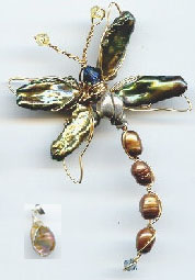 Elegant Dragonfly with Freshwater Pearls