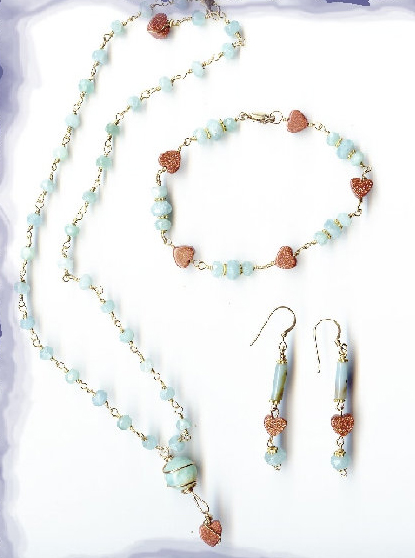 Goldstone & Aquamarine Necklace with Peruvian Opal