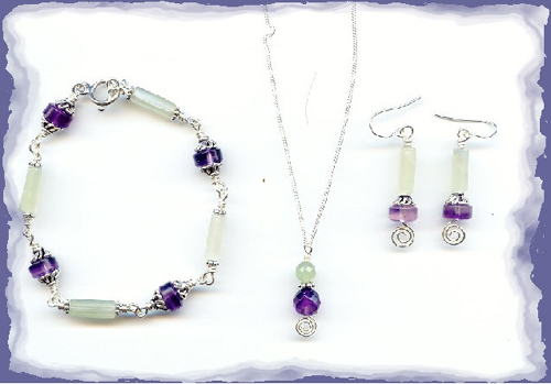 New Jade, Amethyst, and Sterling Necklace