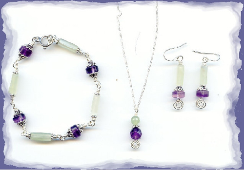 Amethyst, New Jade and Sterling Bracelet