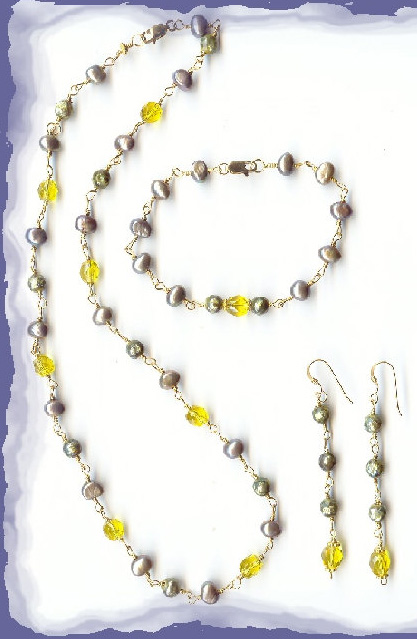 Citrine & Olive Freshwater Pearls set