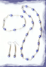 Faceted Periwinkle Blue & White Button Freshwater Pearl Set